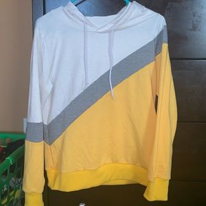 White, gray, and yellow long sleeve hoodie